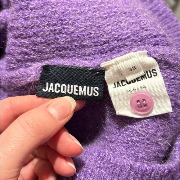 Jacquemus La Maille Pau Purple Alpaca Wool Asymmetrical Button Sweater Size 38 - Picture 9 of 11